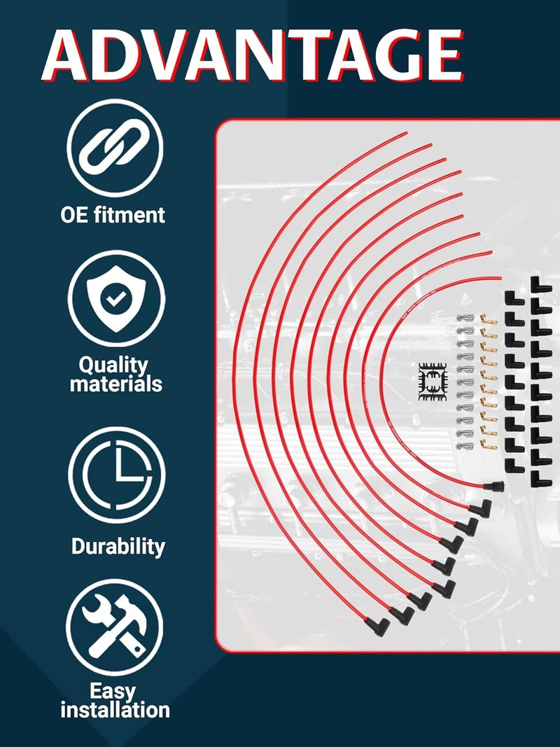 Ntoauto 4040C Spark Plug Wire Set- 8mm - Super Stock Universal with Graphite Core - Red Wire with Red 90 Degree Boots - Image 4